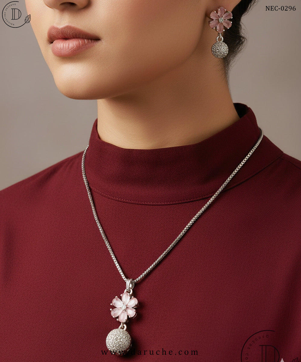 Sparkle Pink American Diamond Necklace Set