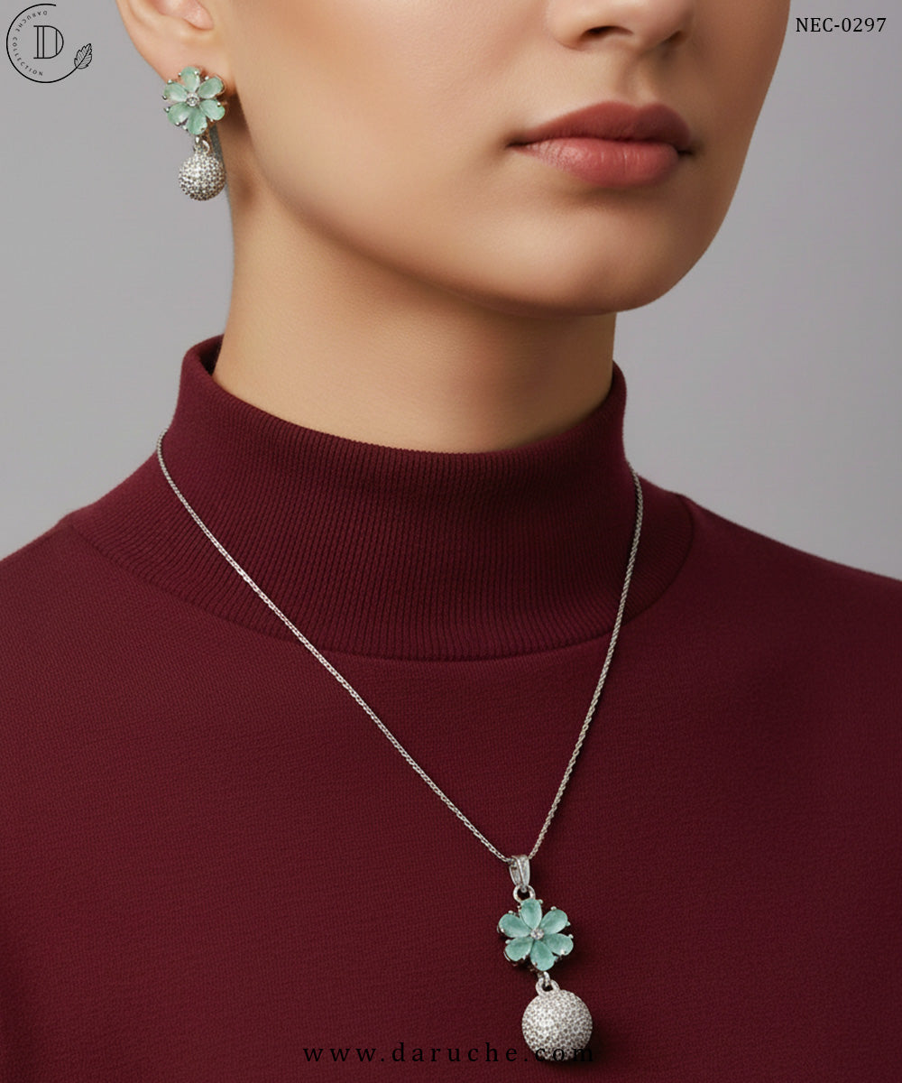 Sparkle Aqua American Diamond Necklace Set