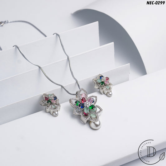 American Diamond Flower Multi Necklace Set