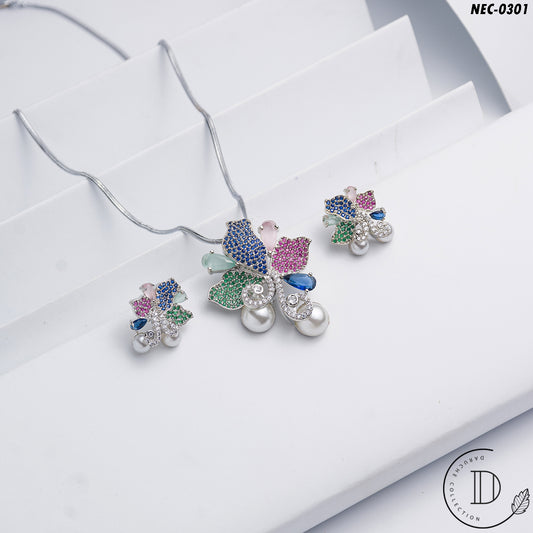 American Diamond Leaf Multi Necklace Set