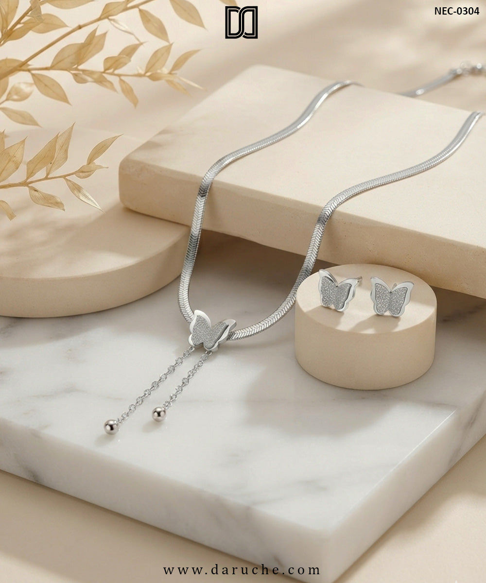 Giovanna Silver Butterfly Necklace Set