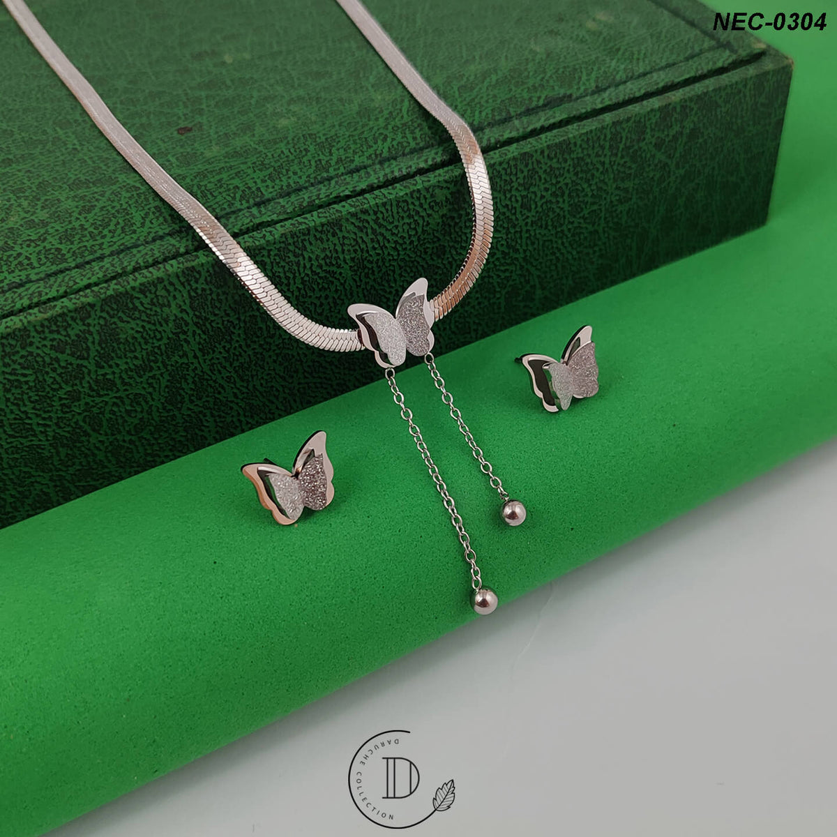 Elegant Silver Plated Butterfly Necklace Set