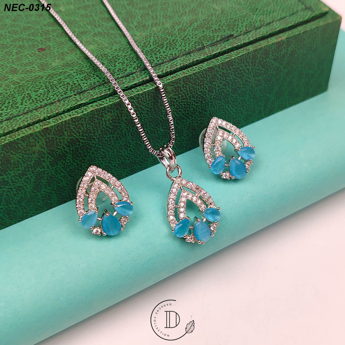 Stunning Silver Plated American Diamond Necklace Set