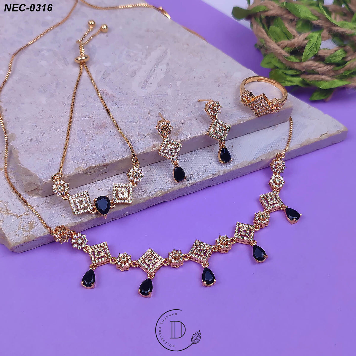 Elegant Gold Plated Zircon Stone Necklace Set