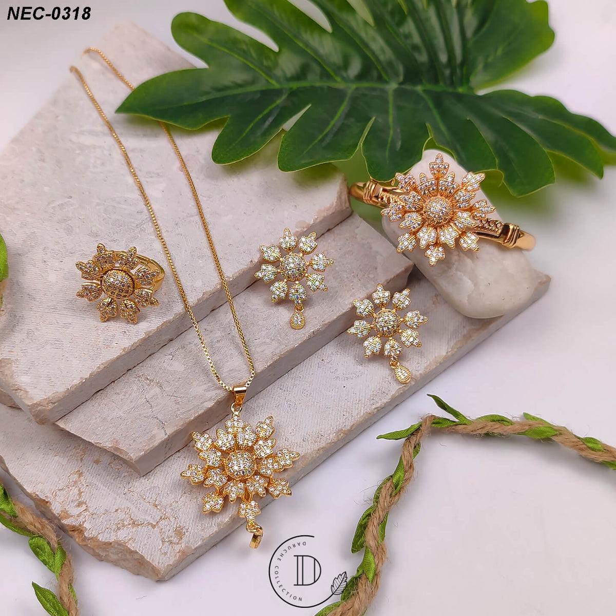 Elegant Gold Plated Zircon Stone Necklace Set