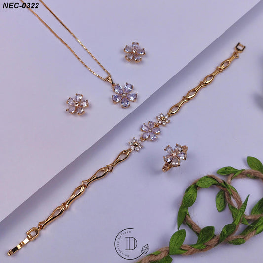 Elegant Gold Plated Zircon Stone Flower Necklace Set