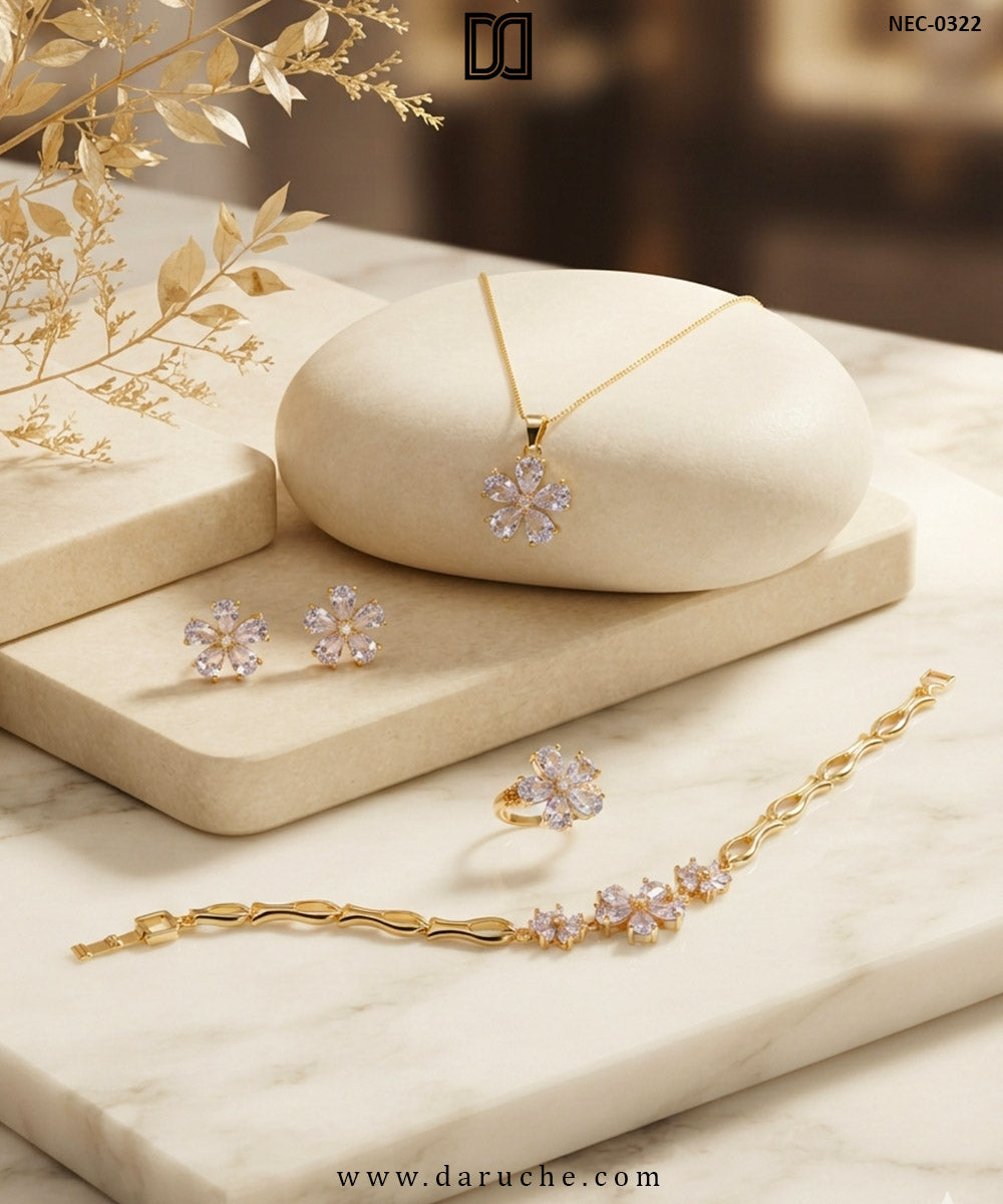 Amabel Gold Floral Necklace Set