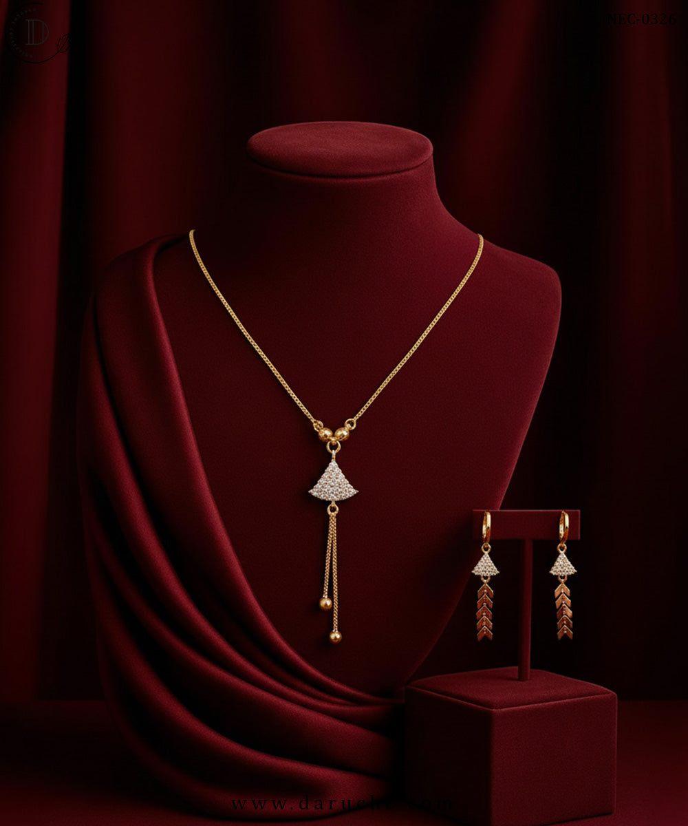 Golden Zircon Fan Drop Necklace Set