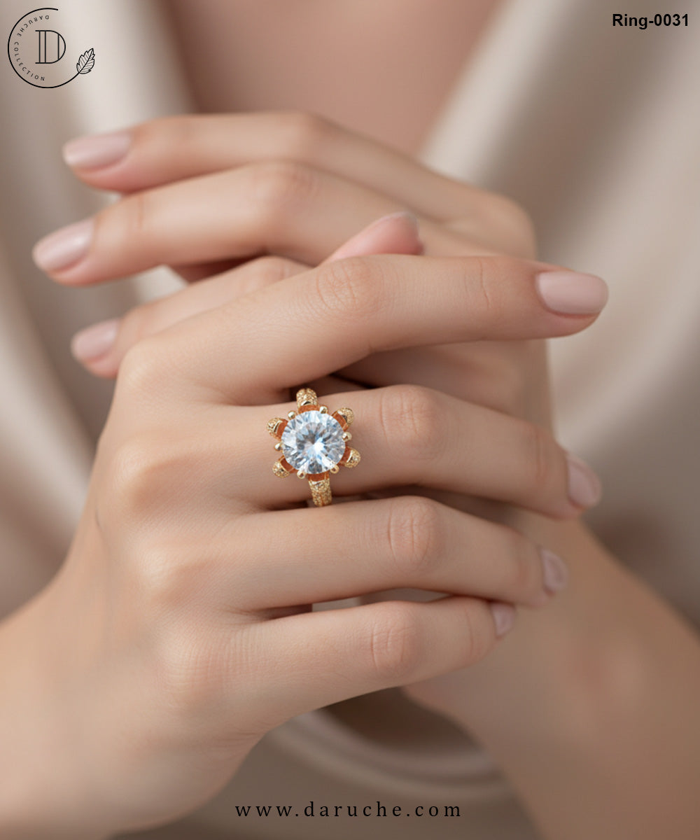 Floral White Zirconia Ring