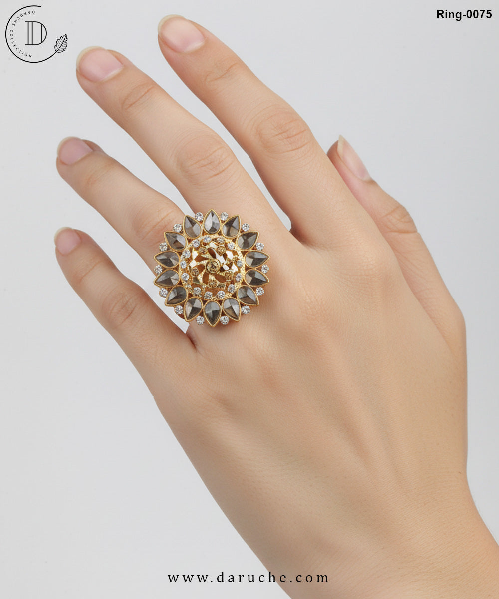 Floral Golden Kundan Adjustable Ring