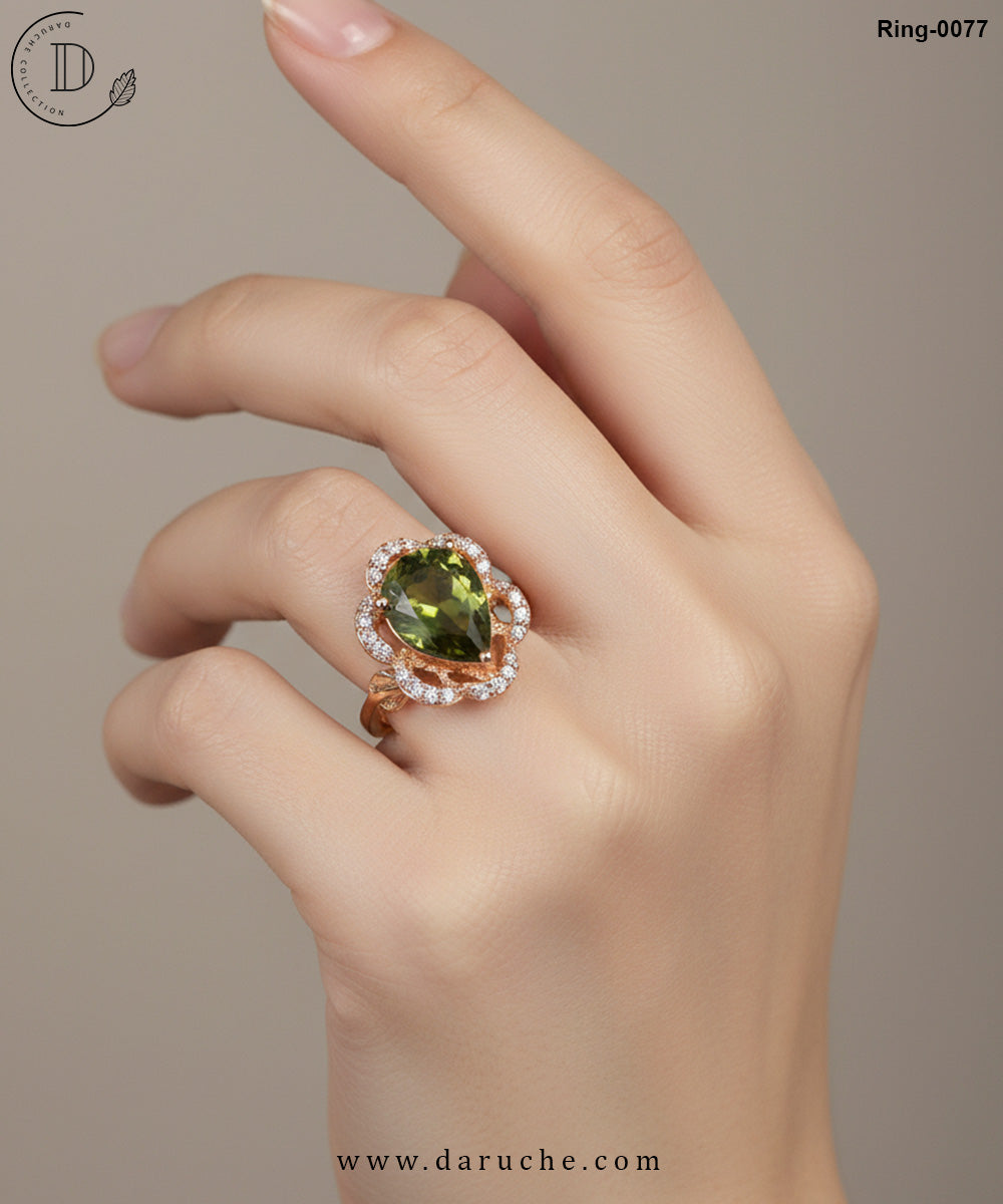 Floral Green Zircon Adjustable Ring
