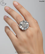 Silver Plated Kundan Adjustable Ring