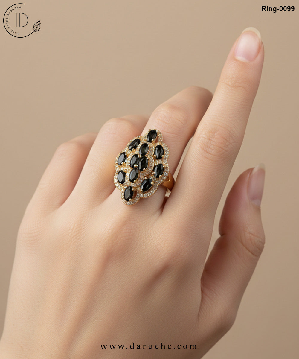 Black Cubic Zircon Adjustable Ring