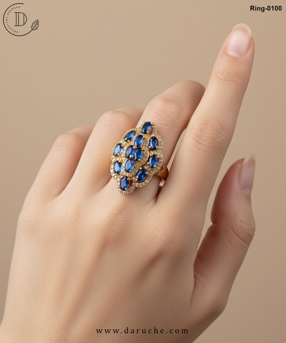 Navy Cubic Zircon Adjustable Ring