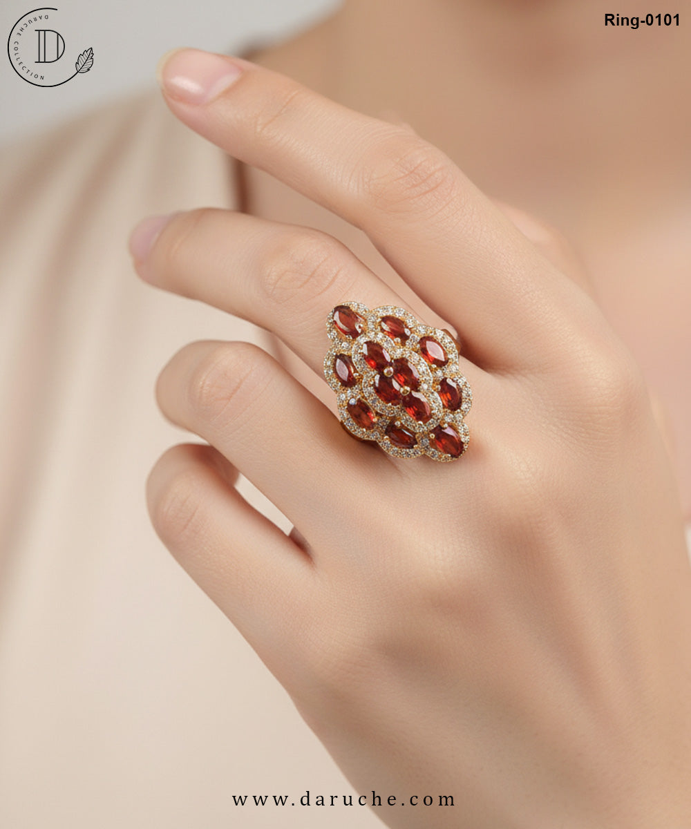 Berry Brown Cubic Zircon Adjustable Ring