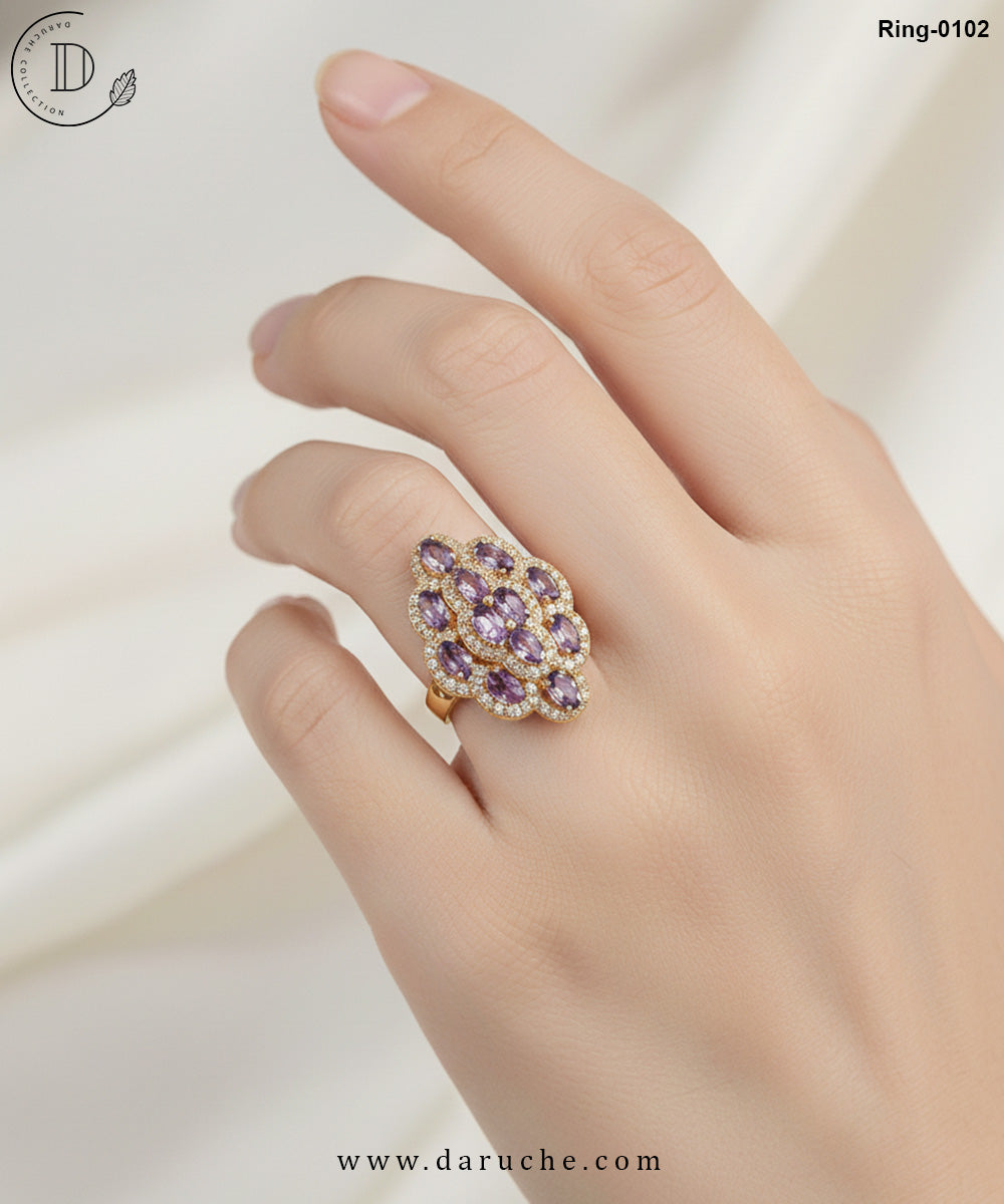 Purple Cubic Zircon Adjustable Ring