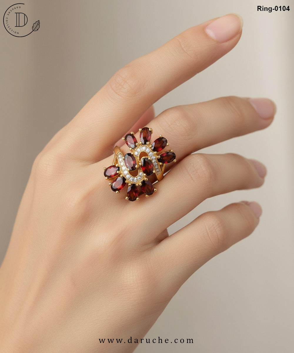 Floral Berry Brown Stone Adjustable Ring