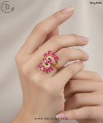 Floral Pink Stones Adjustable Ring