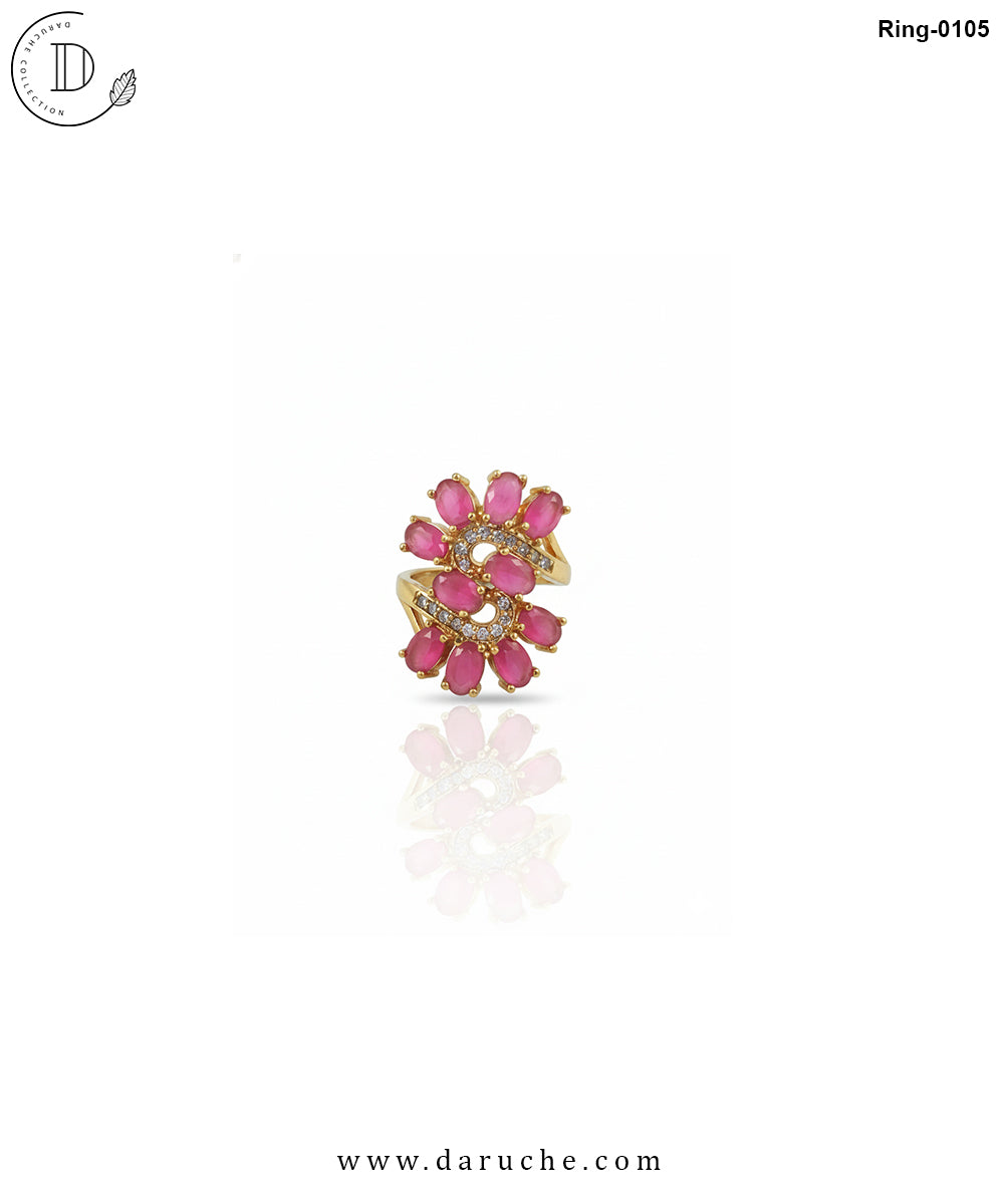 Floral Pink Stones Adjustable Ring
