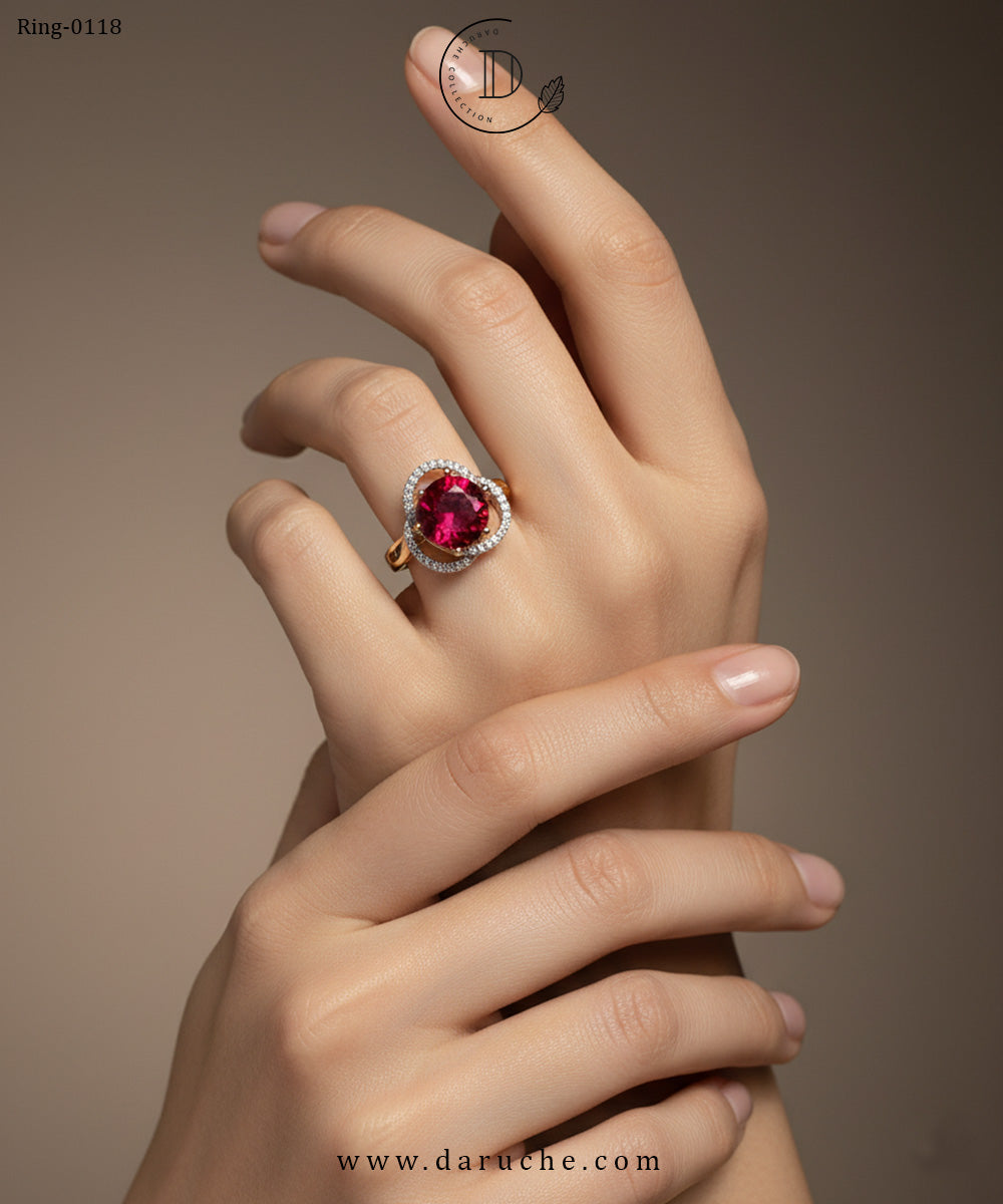 Red Diamond Cut Adjustable Ring