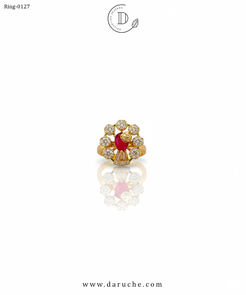 Red Cubic Zircon Adjustable Ring