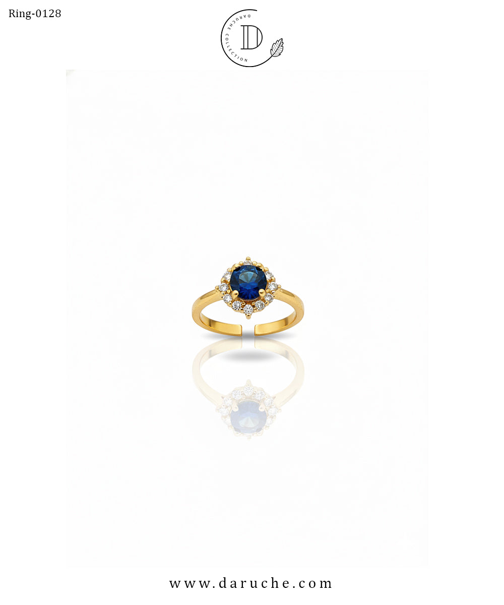 Navy Flower Zircon Adjustable Ring