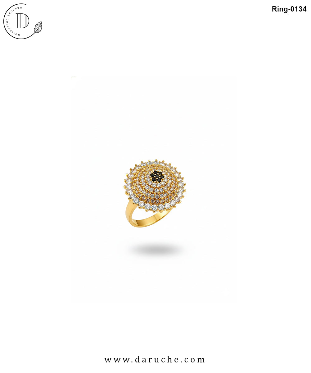 Crown Golden & Black Zircon Stone Ring