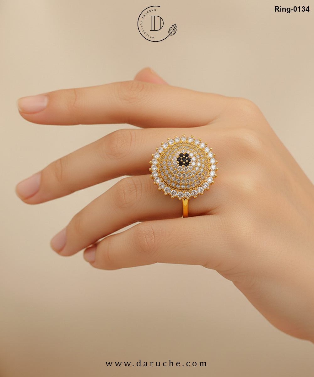 Crown Golden & Black Zircon Stone Ring