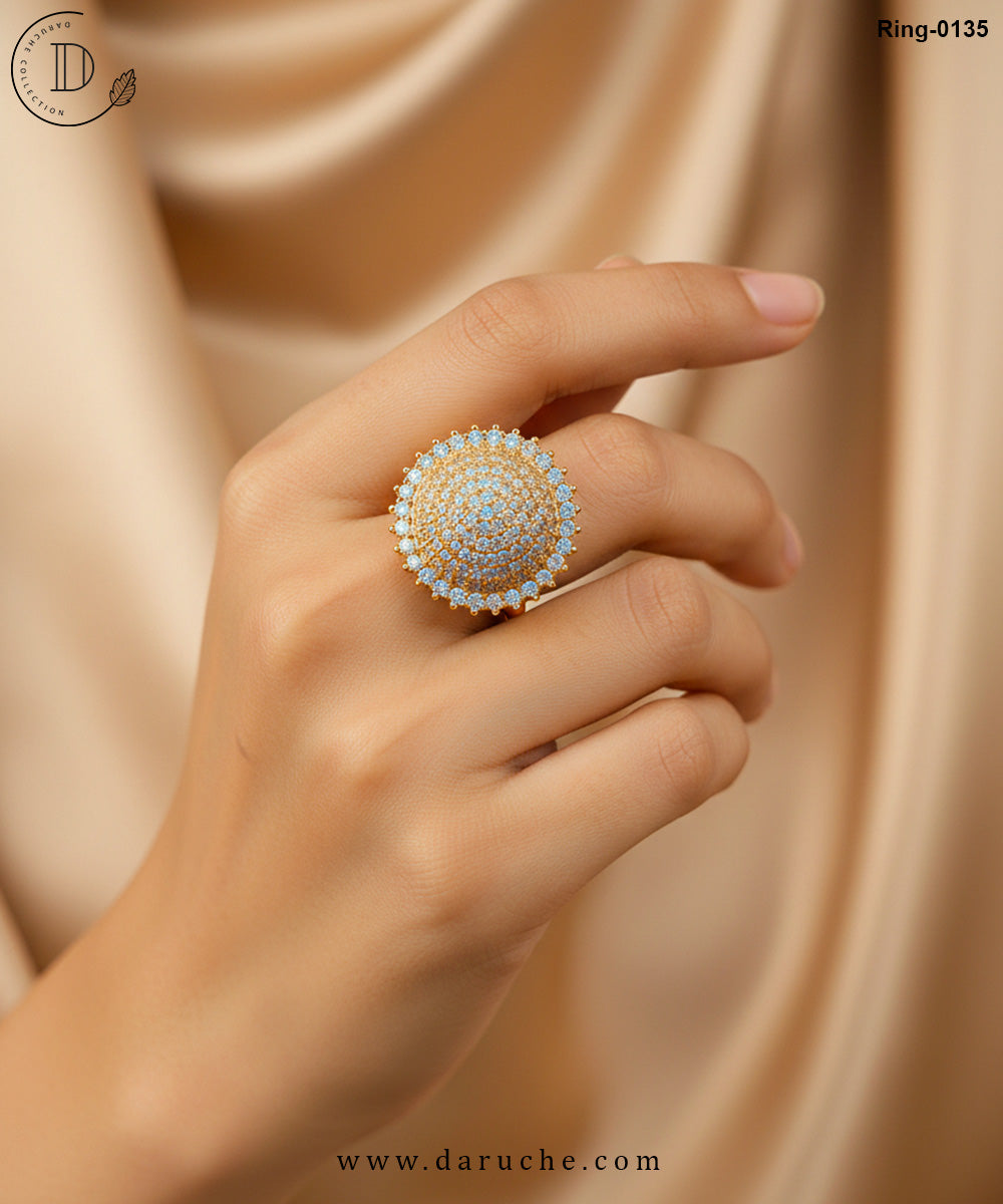 Crown Golden Zircon Stone Ring