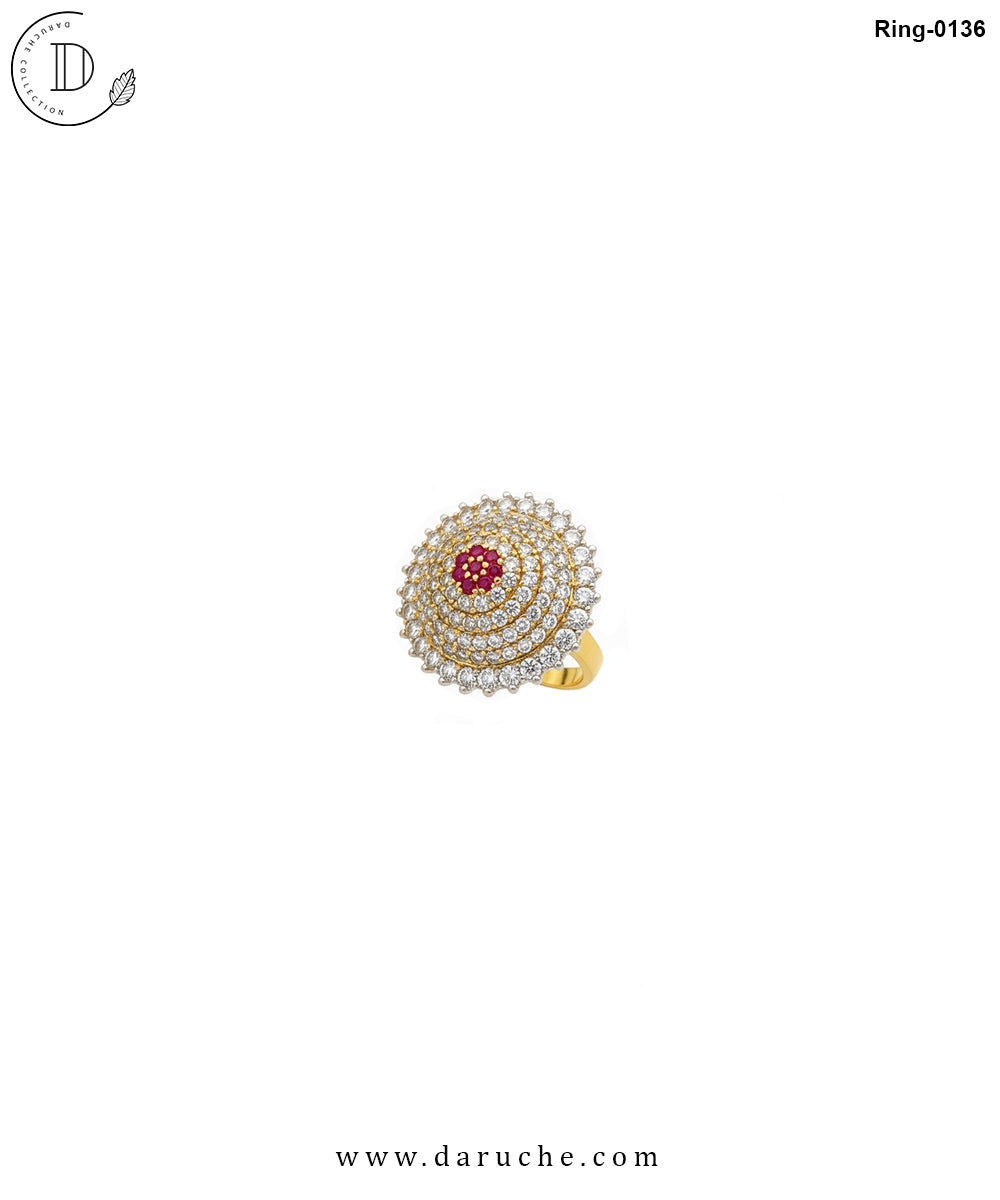 Crown Golden & Ruby Zircon Stone Ring