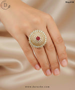Crown Golden & Ruby Zircon Stone Ring
