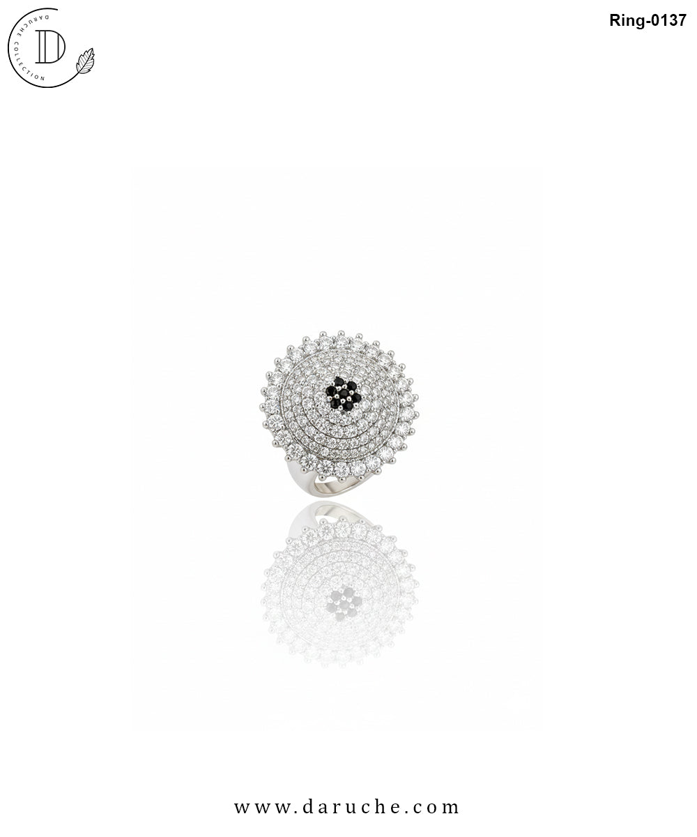 Crown Silver & Black Zircon Stone Ring