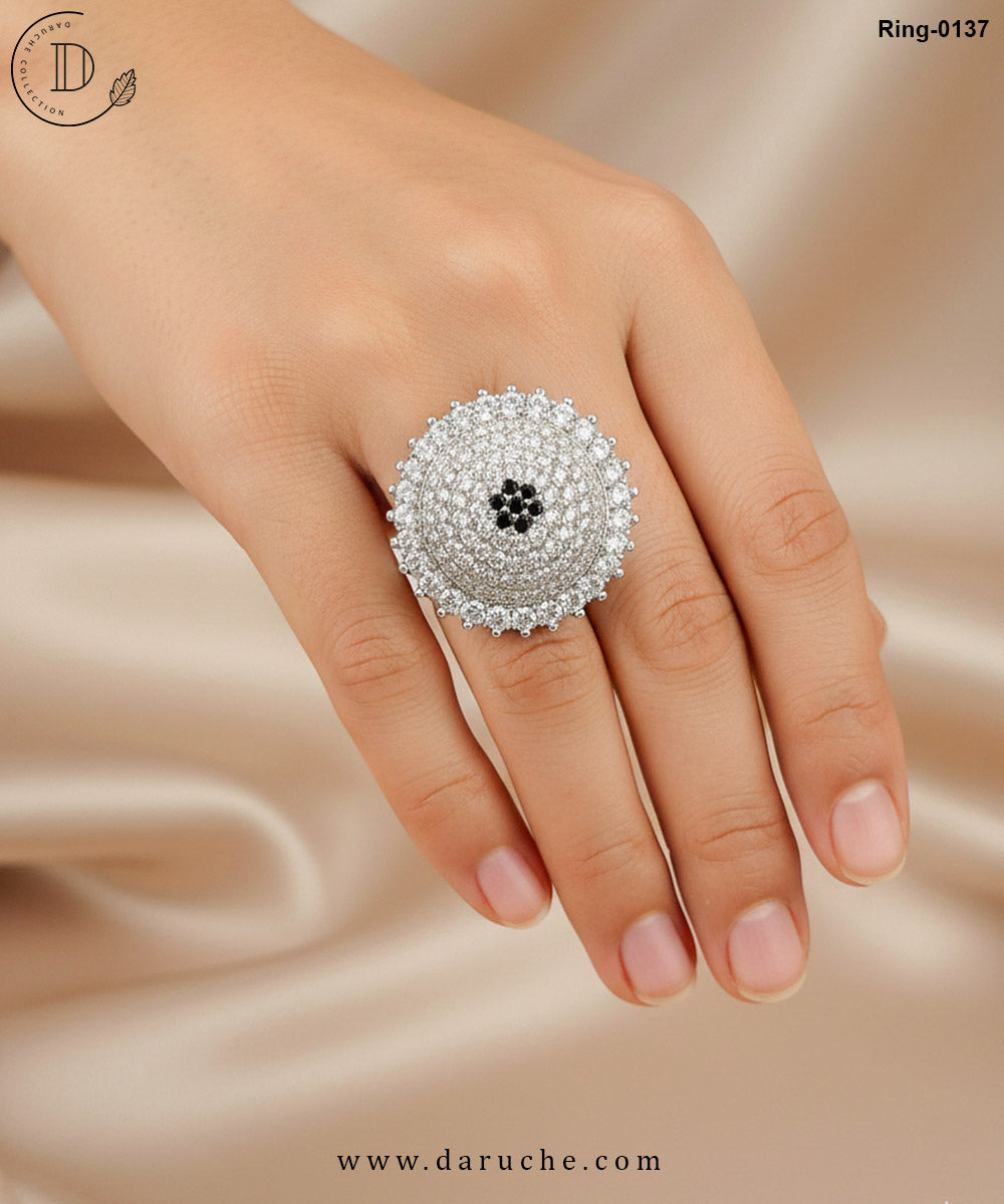 Crown Silver & Black Zircon Stone Ring