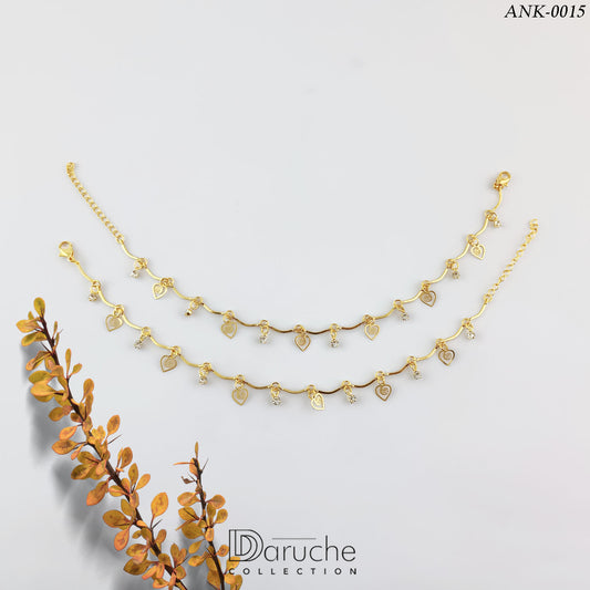 Gold Plated Rosy Heart Zircon Anklet