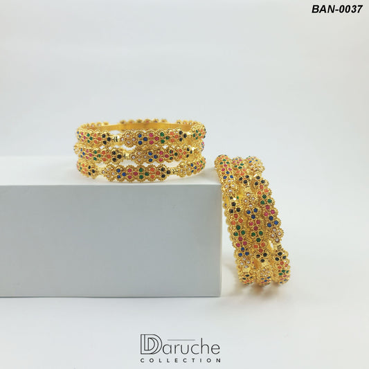 Gold Plated Naurattan 6 Pieces Bangles