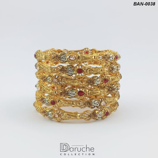 Gold Plated Zircon Stone 6 Pieces Bangles