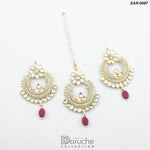 Gold Plated Kundan & Zircon Earrings & Tikka