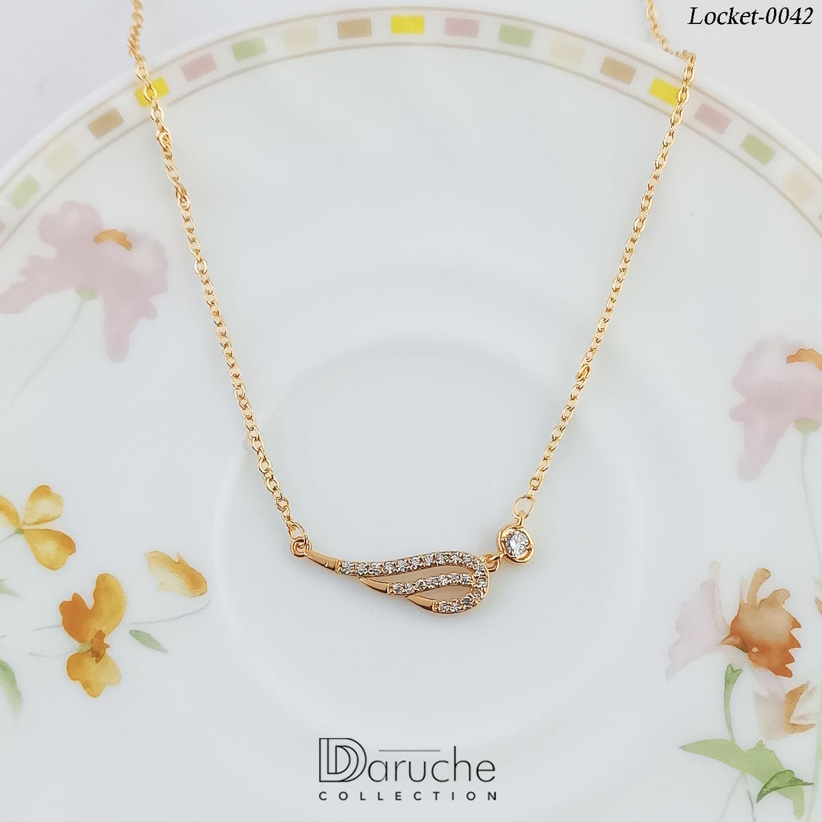 Gold Plated Cubic Zircon Stone Feather Shape Locket