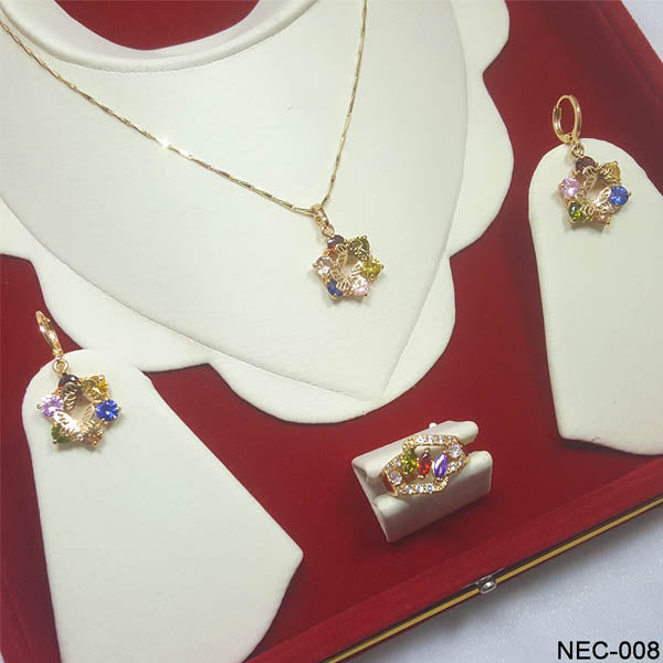 Premium Quality Gold Plated Multi Color Zircon Stones Necklace Set