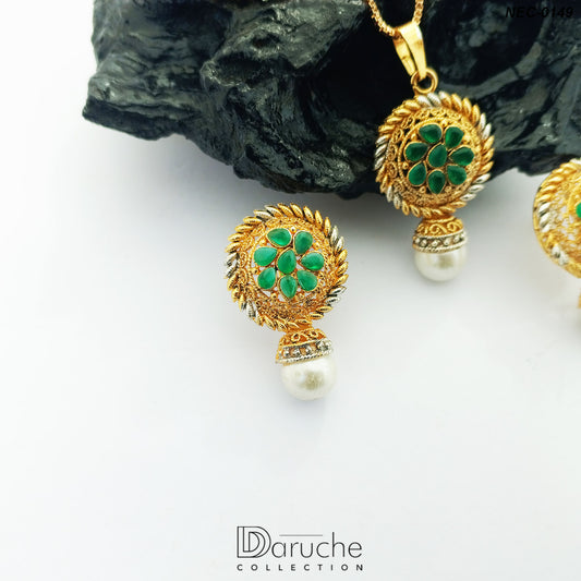 Gold Plated Gemstones Manjoos Necklace Set