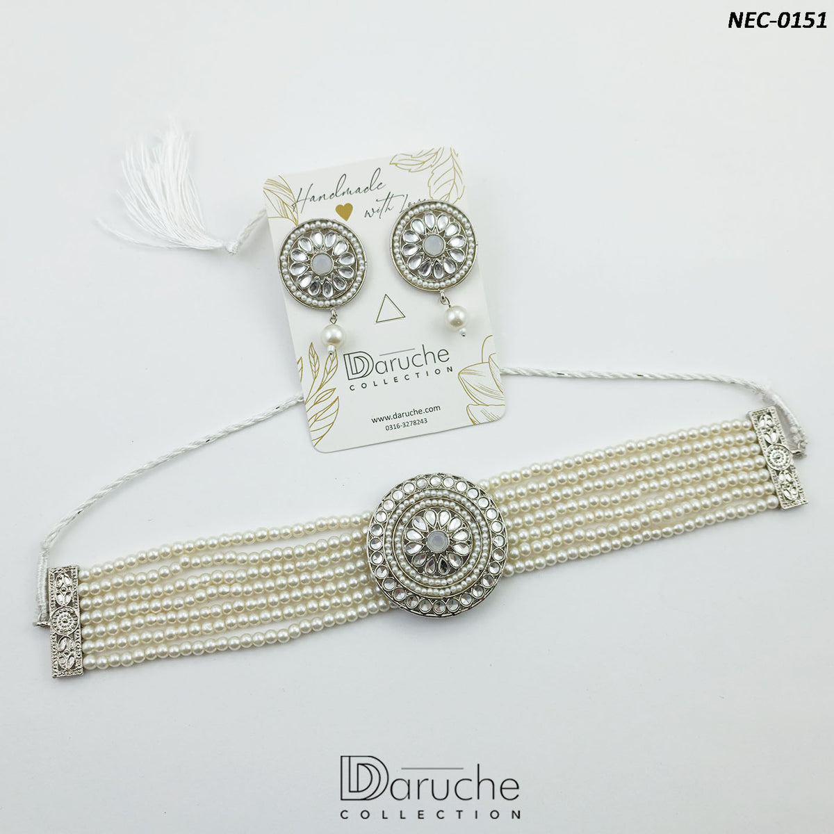 Silver Plated Pearl & Kundan Necklace Set