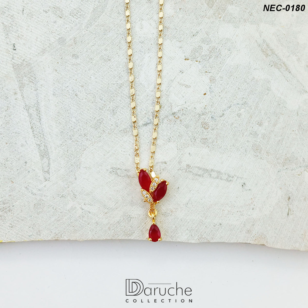 Gold Plated Ruby Zircon Stone Necklace Set