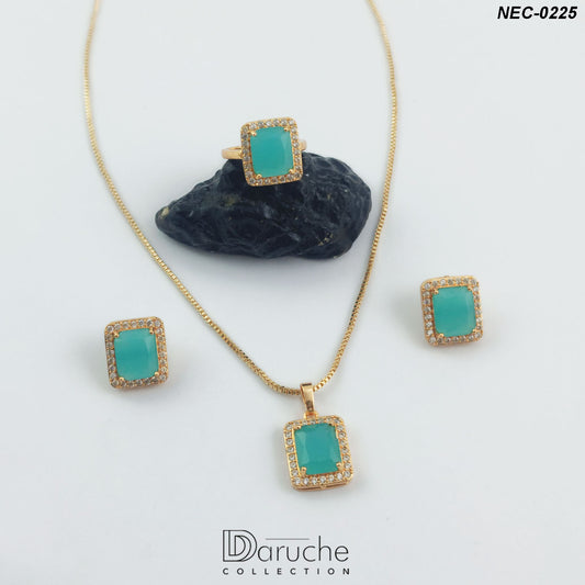 Gold Plated Feroza Stone Necklace Set