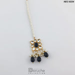 Gold Plated Kundan Stones & Black Pearls Necklace Set