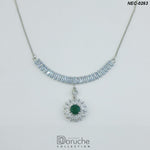 Silver Plated Green & White Cubic Zircon Stone Necklace Set