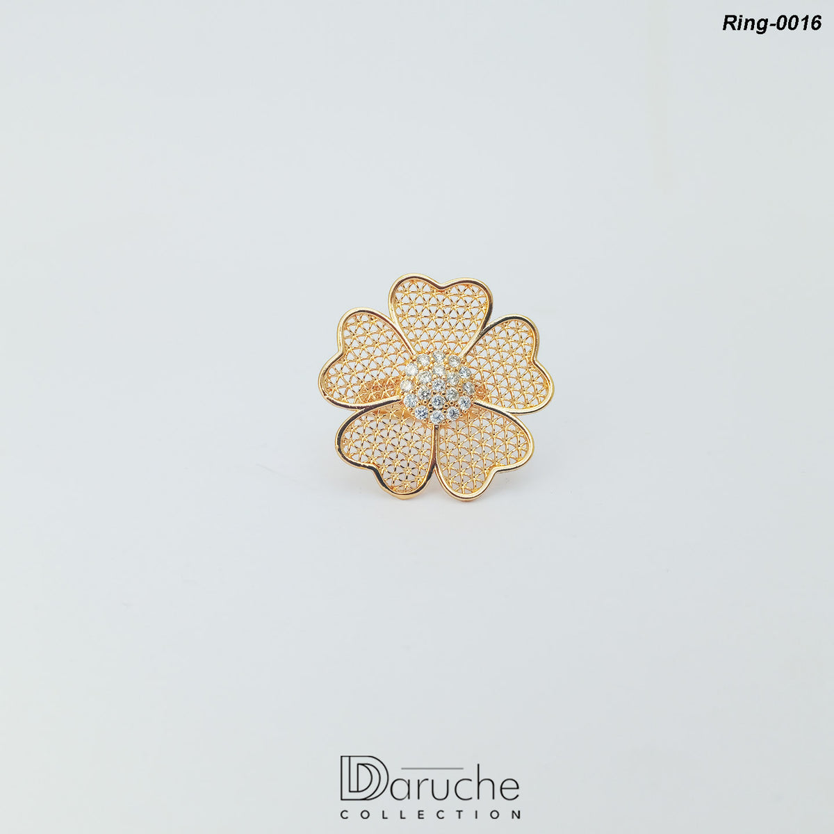 Gold Plated Zircon Stone Flower Ring