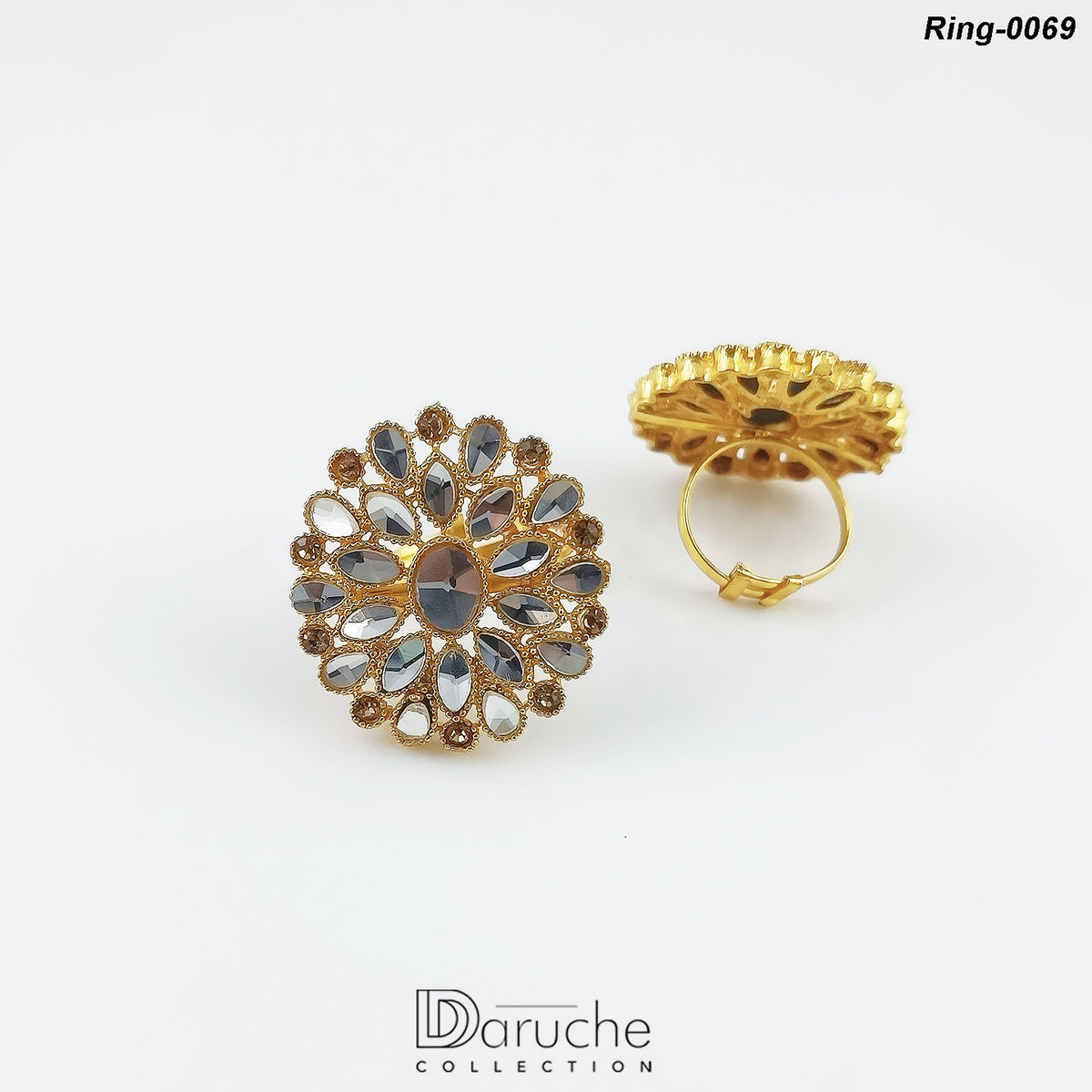 Floral Kundan Adjustable Ring