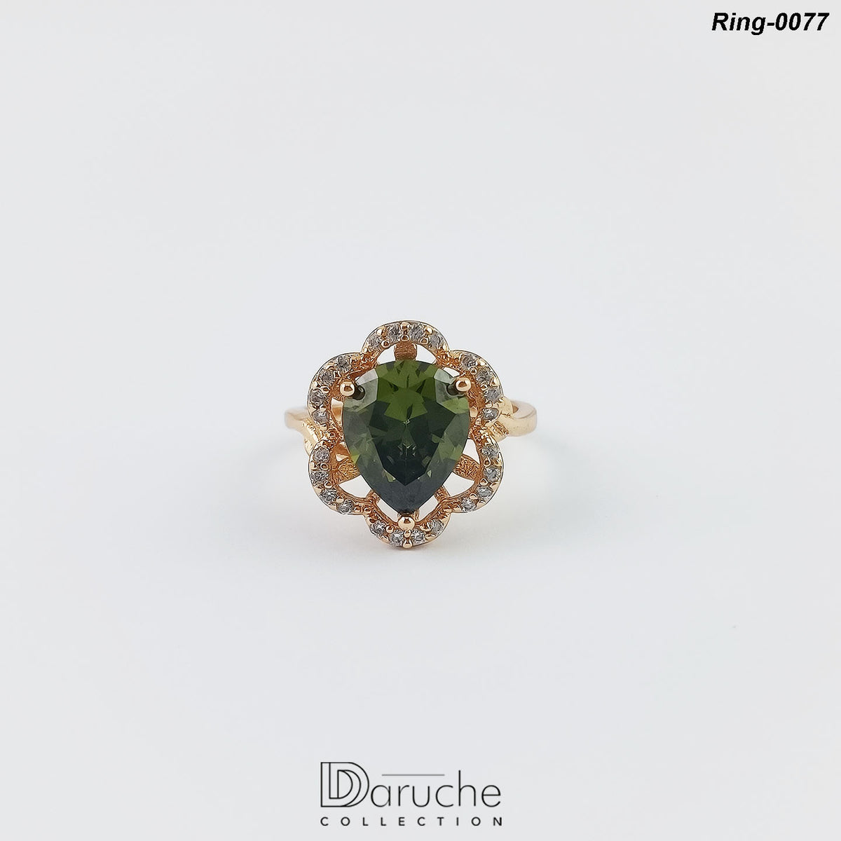 Floral Green Zircon Adjustable Ring