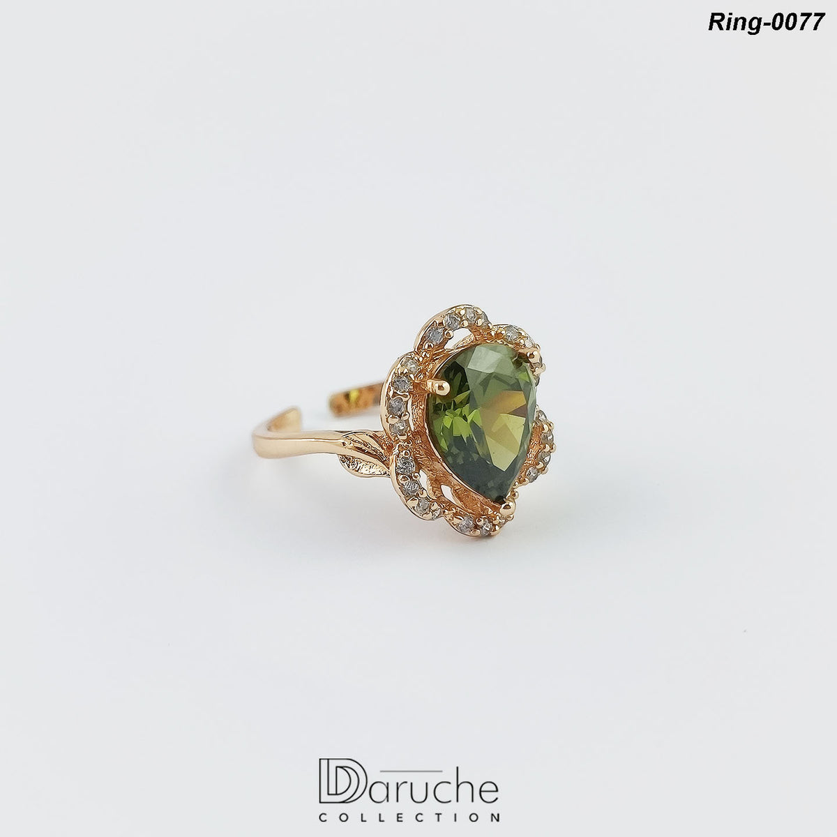 Floral Green Zircon Adjustable Ring
