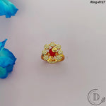 Gold Plated Maroon & White Cubic Zircon Stone Adjustable Finger Ring
